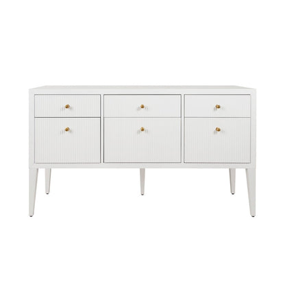 Worlds Away - Fluted Six Drawer Buffet With Brass Knobs In Glossy White Lacquer - PALMER WH view 2