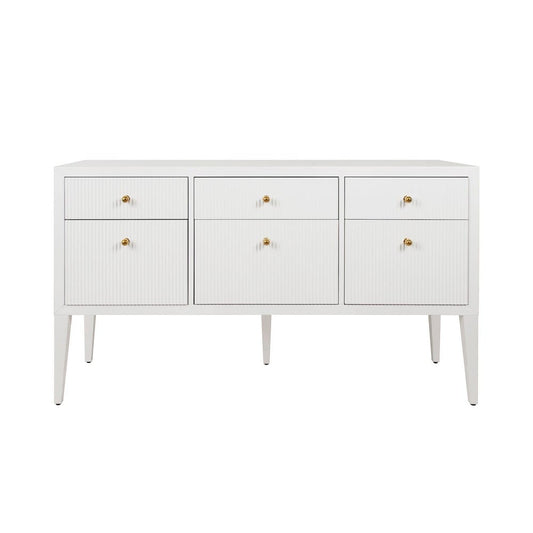 Worlds Away - Fluted Six Drawer Buffet With Brass Knobs In Glossy White Lacquer - PALMER WH view 2