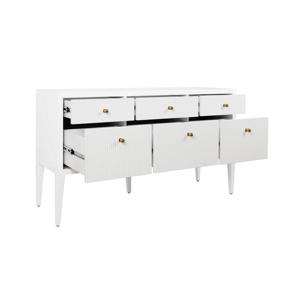 Worlds Away - Fluted Six Drawer Buffet With Brass Knobs In Glossy White Lacquer - PALMER WH view 3