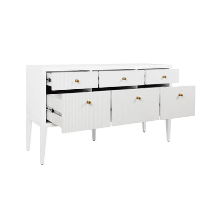 Worlds Away - Fluted Six Drawer Buffet With Brass Knobs In Glossy White Lacquer - PALMER WH view 3