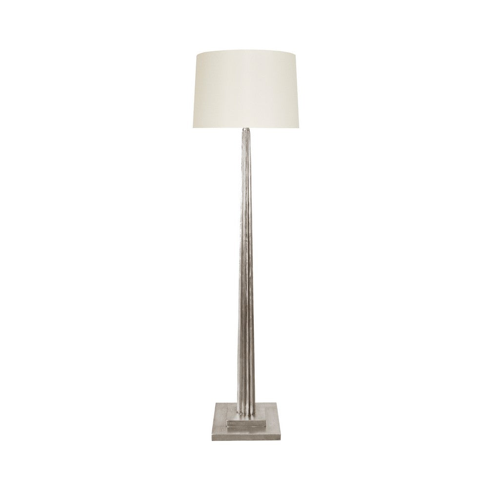 Worlds Away - Fluted Wood Floor Lamp In Silver Leaf With Cream Silk Shade - CAPONE S view 1