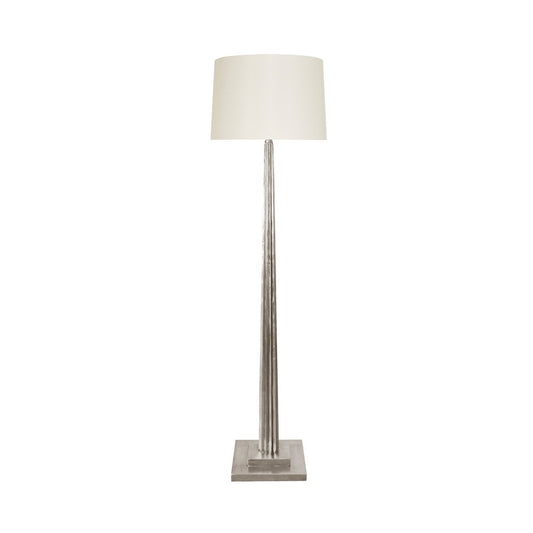 Worlds Away - Fluted Wood Floor Lamp In Silver Leaf With Cream Silk Shade - CAPONE S view 1