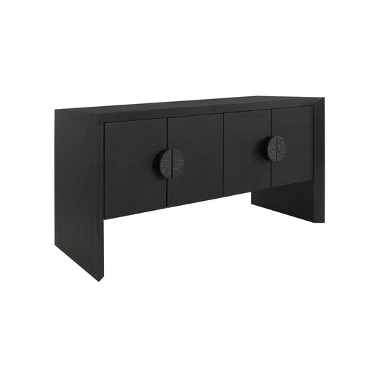 Worlds Away - Four Door Buffet In Black Painted Grasscloth With Black Oak Handles - COLT BLK view 1