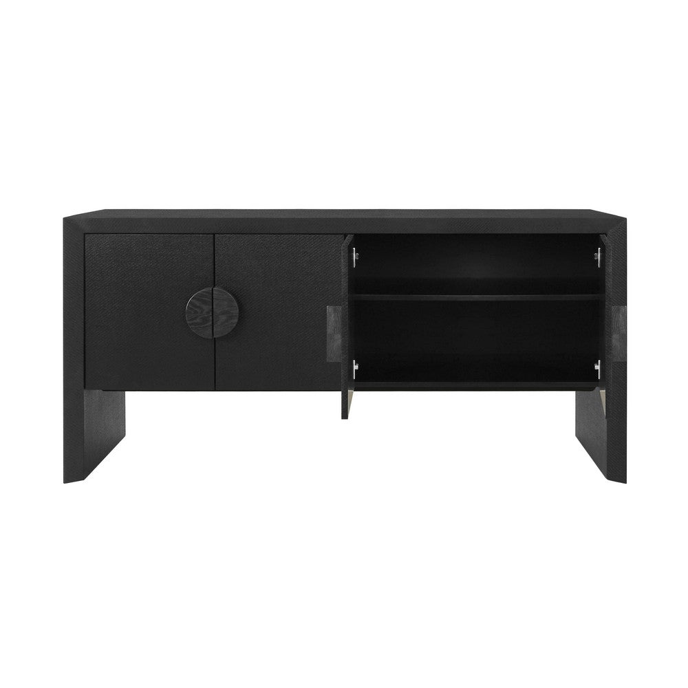 Worlds Away - Four Door Buffet In Black Painted Grasscloth With Black Oak Handles - COLT BLK view 3