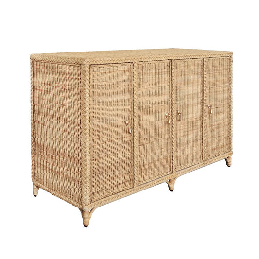 Worlds Away - Four Door Buffet In Fully Wrapped Rattan With Satin Brass Pulls - EVANDER view 1
