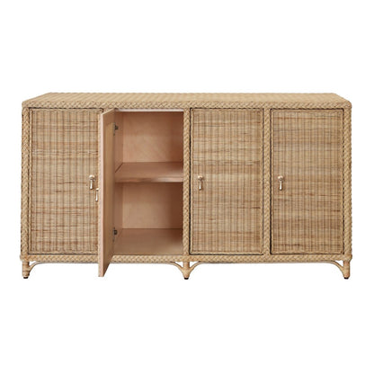 Worlds Away - Four Door Buffet In Fully Wrapped Rattan With Satin Brass Pulls - EVANDER view 3