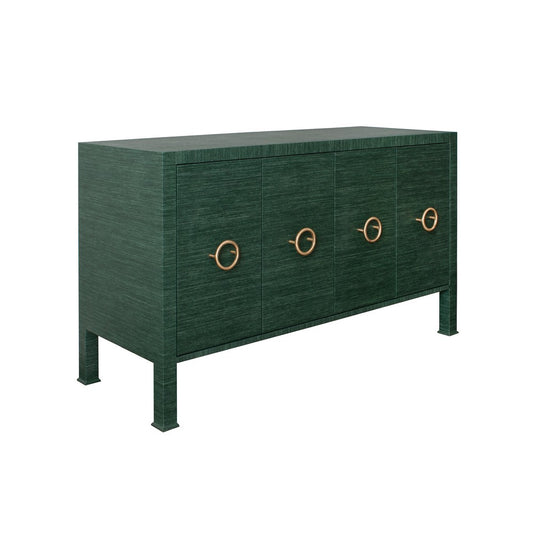 Worlds Away - Four Door Buffet With Antique Brass Circle Hardware In Dyed Green Grasscloth - RUE GR view 1