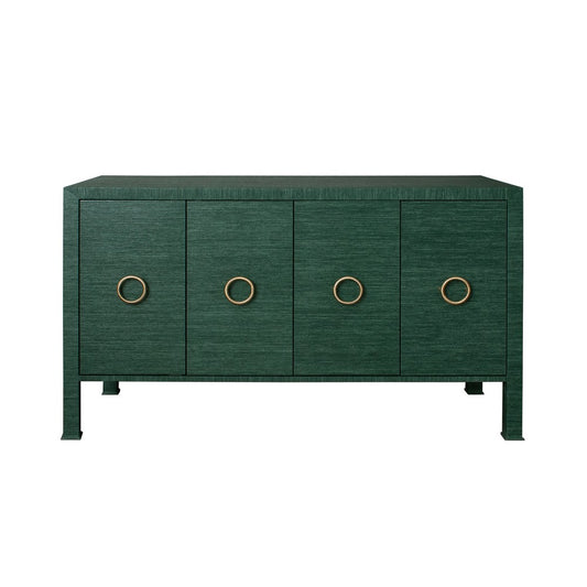 Worlds Away - Four Door Buffet With Antique Brass Circle Hardware In Dyed Green Grasscloth - RUE GR view 2