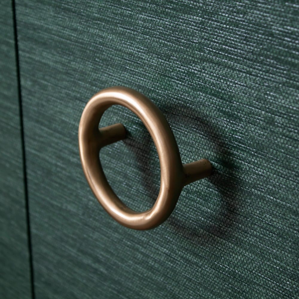 Worlds Away - Four Door Buffet With Antique Brass Circle Hardware In Dyed Green Grasscloth - RUE GR view 3