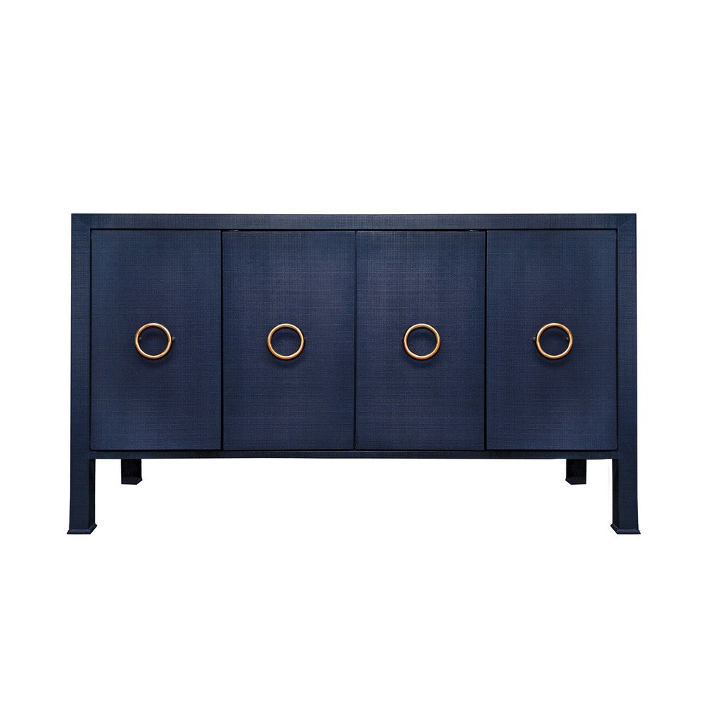 Worlds Away - Four Door Buffet With Antique Brass Circle Hardware In Textured Navy Linen - RUE NVY view 2