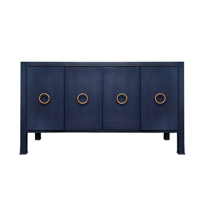 Worlds Away - Four Door Buffet With Antique Brass Circle Hardware In Textured Navy Linen - RUE NVY view 2