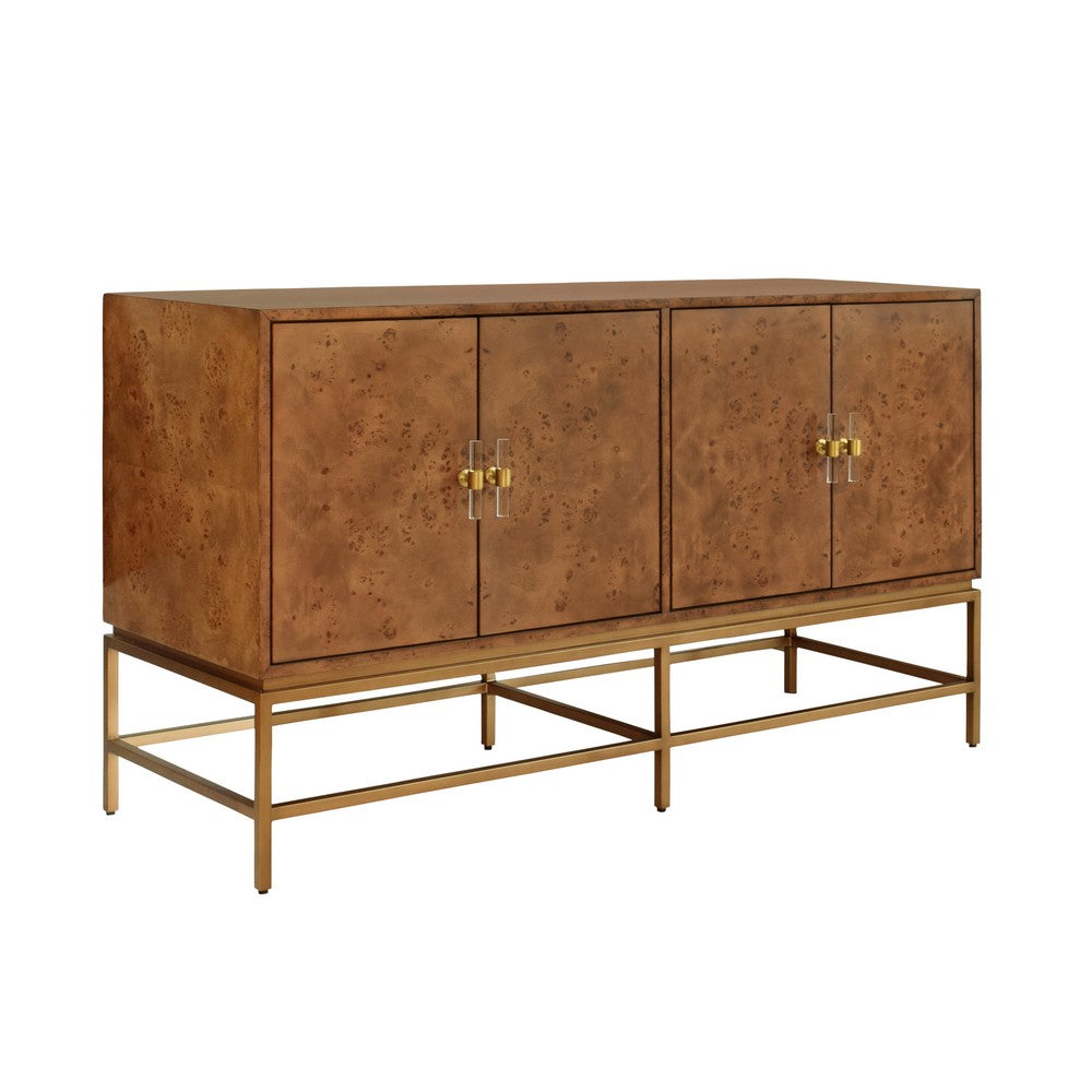 Worlds Away - Four Door Buffet With Antique Brass Metal Base In Dark Burl Wood - ARIEL DBW view 1
