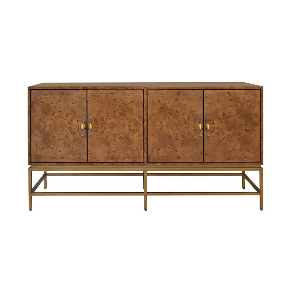 Worlds Away - Four Door Buffet With Antique Brass Metal Base In Dark Burl Wood - ARIEL DBW view 2
