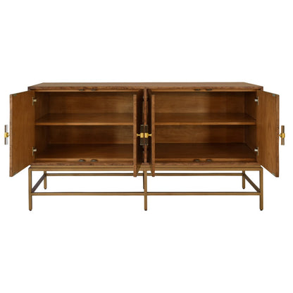 Worlds Away - Four Door Buffet With Antique Brass Metal Base In Dark Burl Wood - ARIEL DBW view 3