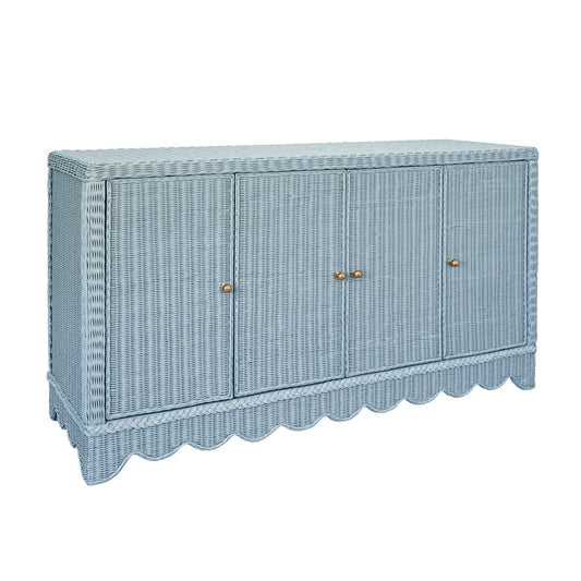 Worlds Away - Four Door Buffet With Brass Hardware In Painted Light Blue Rattan - BEATRICE LB view 1