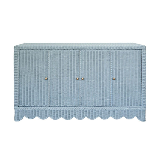 Worlds Away - Four Door Buffet With Brass Hardware In Painted Light Blue Rattan - BEATRICE LB view 2