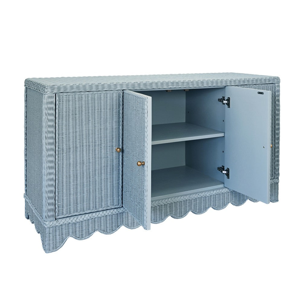 Worlds Away - Four Door Buffet With Brass Hardware In Painted Light Blue Rattan - BEATRICE LB view 3
