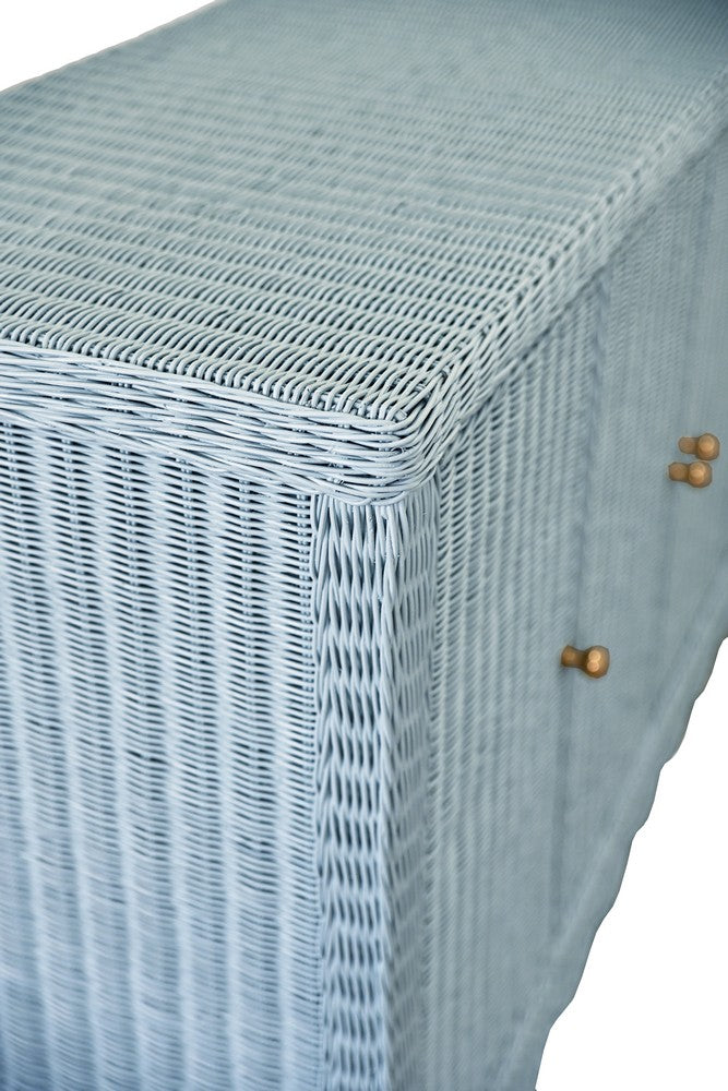 Worlds Away - Four Door Buffet With Brass Hardware In Painted Light Blue Rattan - BEATRICE LB view 5