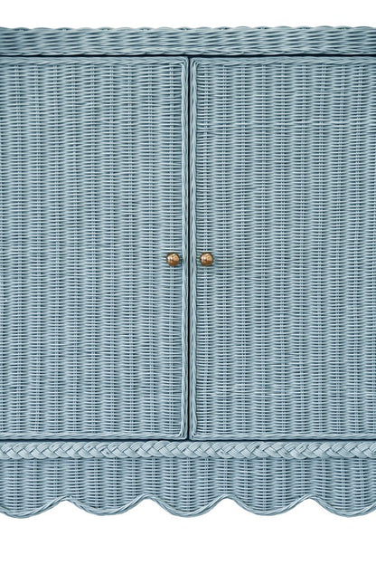 Worlds Away - Four Door Buffet With Brass Hardware In Painted Light Blue Rattan - BEATRICE LB view 7