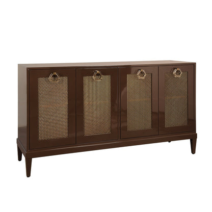 Worlds Away - Four Door Buffet With Brass Mesh Grill Door Fronts In Chocolate Brown Lacquer - MARCELLA CH view 1