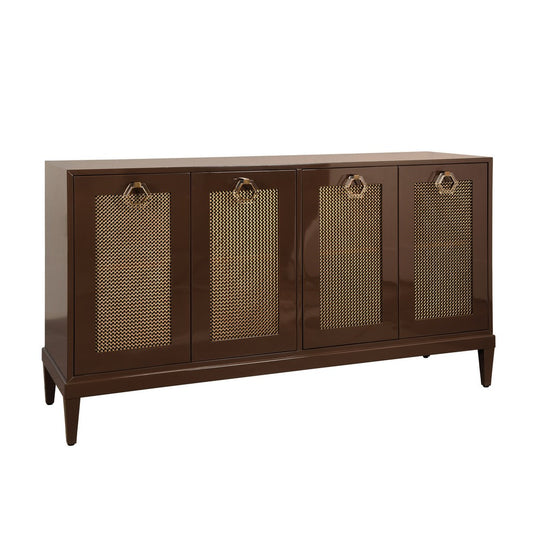 Worlds Away - Four Door Buffet With Brass Mesh Grill Door Fronts In Chocolate Brown Lacquer - MARCELLA CH view 1
