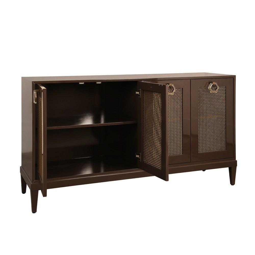 Worlds Away - Four Door Buffet With Brass Mesh Grill Door Fronts In Chocolate Brown Lacquer - MARCELLA CH view 3