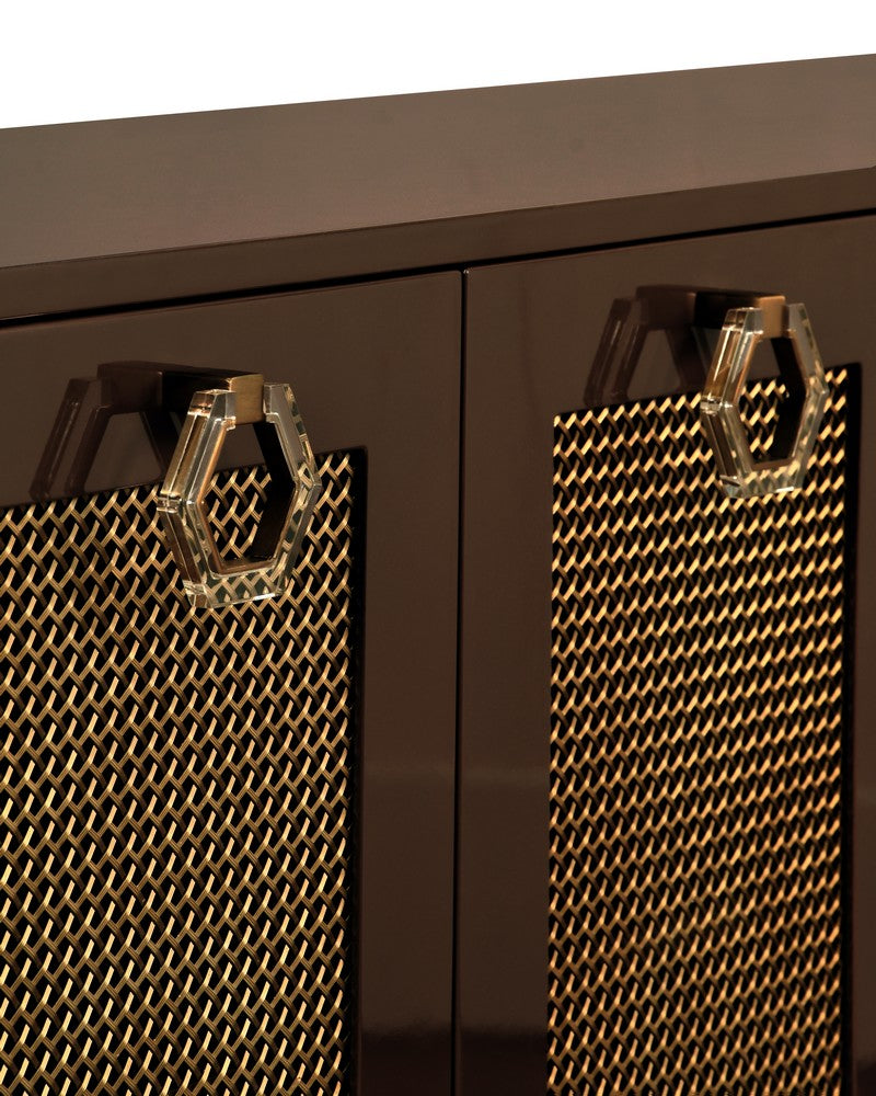 Worlds Away - Four Door Buffet With Brass Mesh Grill Door Fronts In Chocolate Brown Lacquer - MARCELLA CH view 5