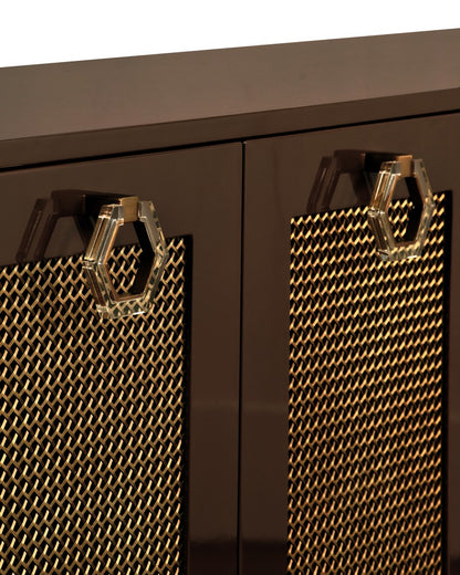 Worlds Away - Four Door Buffet With Brass Mesh Grill Door Fronts In Chocolate Brown Lacquer - MARCELLA CH view 5
