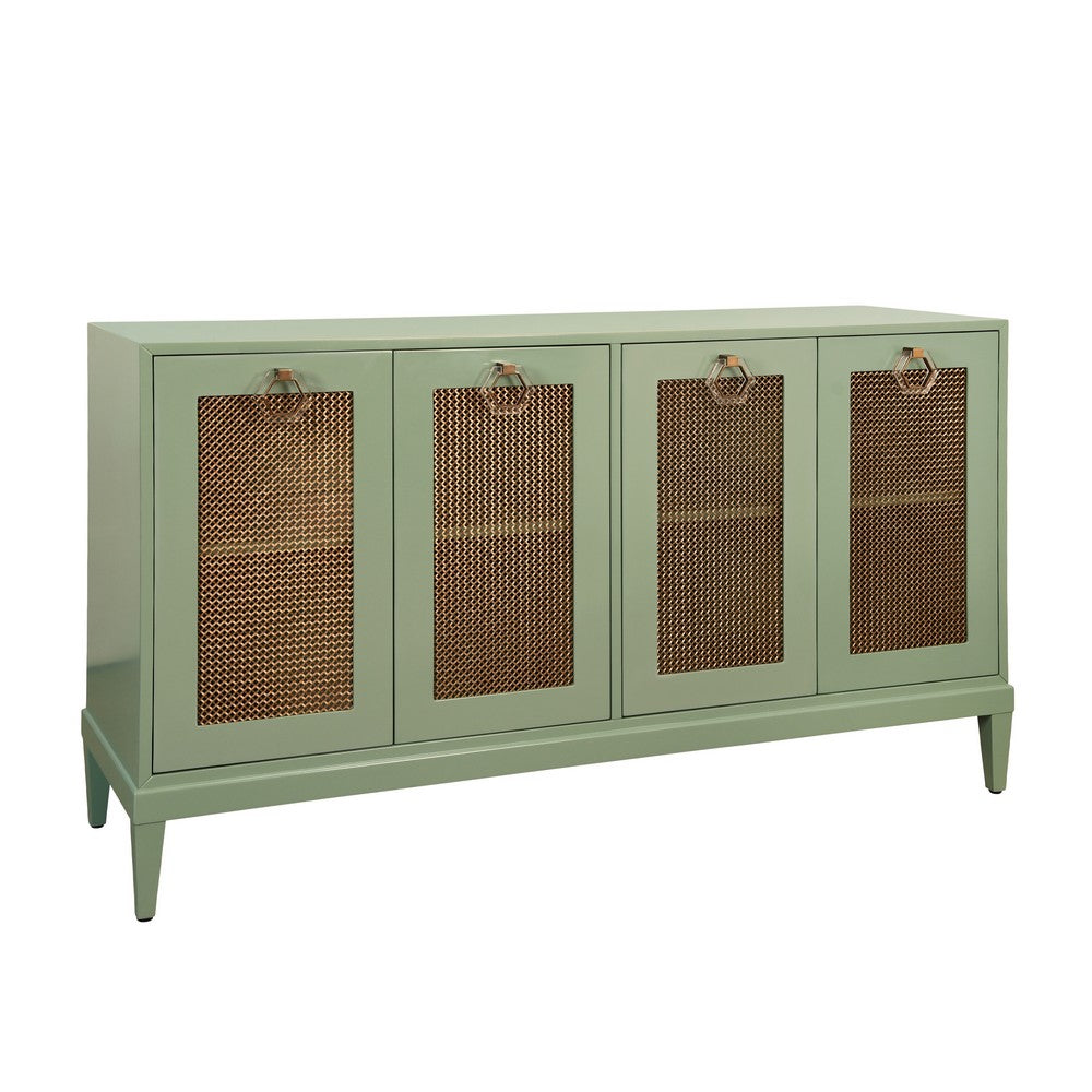 Worlds Away - Four Door Buffet With Brass Mesh Grill Door Fronts In Green Lacquer - MARCELLA GR view 1