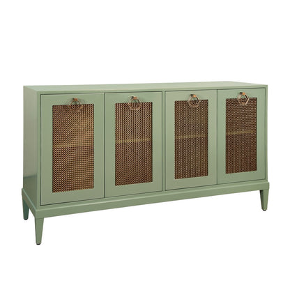 Worlds Away - Four Door Buffet With Brass Mesh Grill Door Fronts In Green Lacquer - MARCELLA GR view 1
