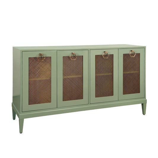 Worlds Away - Four Door Buffet With Brass Mesh Grill Door Fronts In Green Lacquer - MARCELLA GR view 1