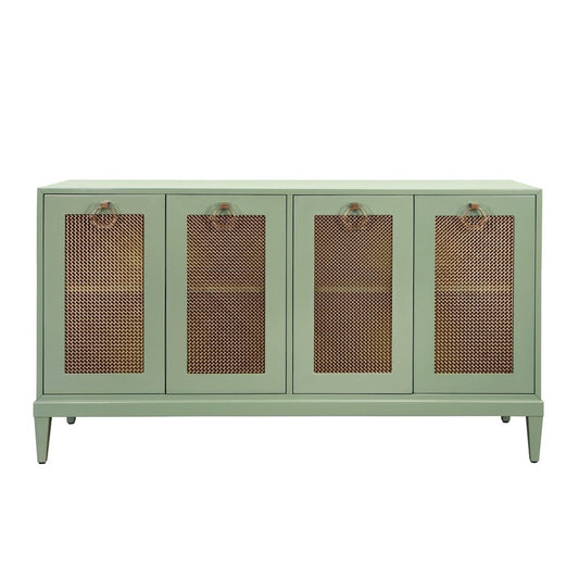 Worlds Away - Four Door Buffet With Brass Mesh Grill Door Fronts In Green Lacquer - MARCELLA GR view 2