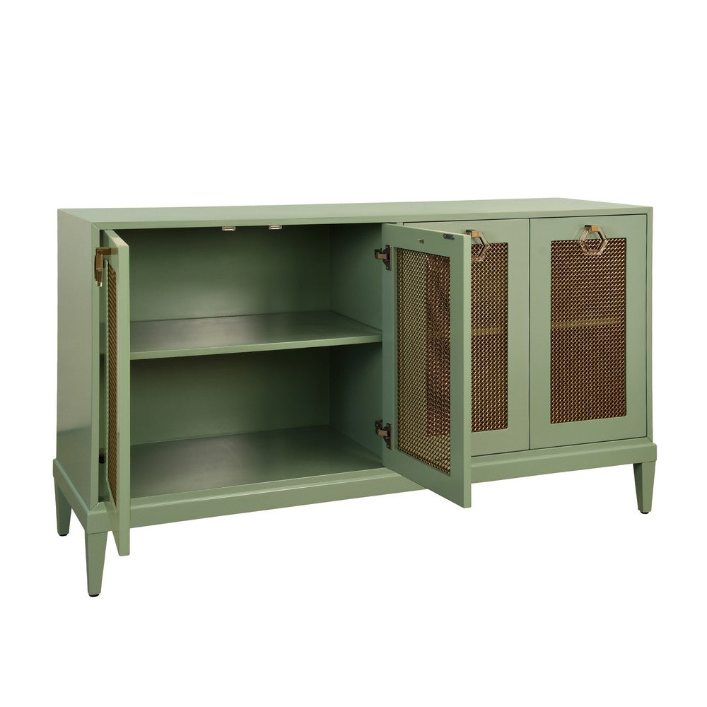 Worlds Away - Four Door Buffet With Brass Mesh Grill Door Fronts In Green Lacquer - MARCELLA GR view 3