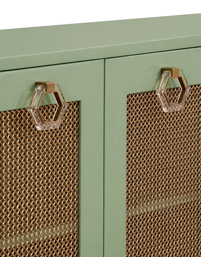 Worlds Away - Four Door Buffet With Brass Mesh Grill Door Fronts In Green Lacquer - MARCELLA GR view 5