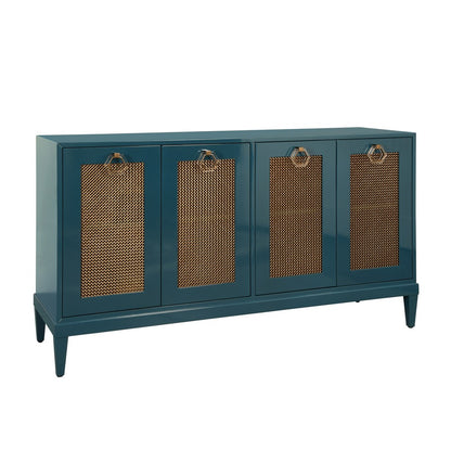 Worlds Away - Four Door Buffet With Brass Mesh Grill Door Fronts In Teal Lacquer - MARCELLA TL view 1