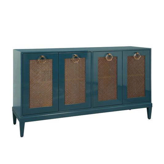 Worlds Away - Four Door Buffet With Brass Mesh Grill Door Fronts In Teal Lacquer - MARCELLA TL view 1