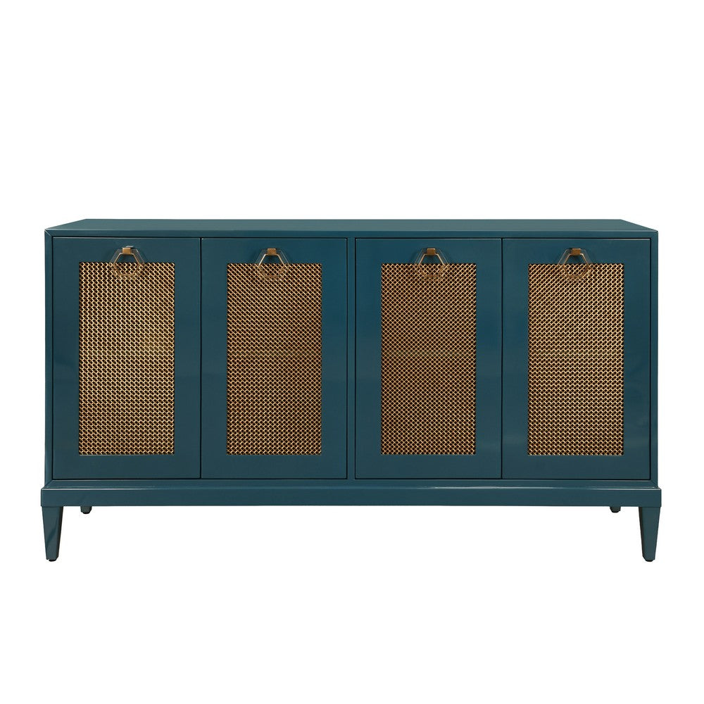 Worlds Away - Four Door Buffet With Brass Mesh Grill Door Fronts In Teal Lacquer - MARCELLA TL view 2