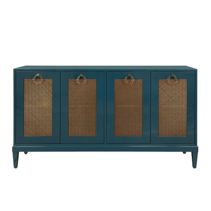 Worlds Away - Four Door Buffet With Brass Mesh Grill Door Fronts In Teal Lacquer - MARCELLA TL view 2