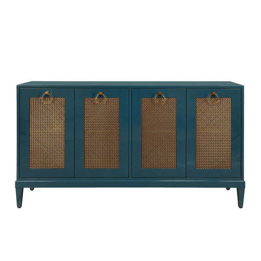 Worlds Away - Four Door Buffet With Brass Mesh Grill Door Fronts In Teal Lacquer - MARCELLA TL view 2