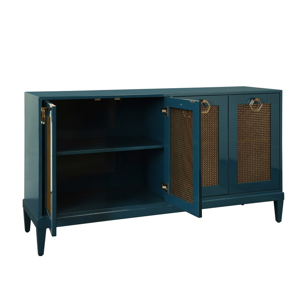 Worlds Away - Four Door Buffet With Brass Mesh Grill Door Fronts In Teal Lacquer - MARCELLA TL view 3