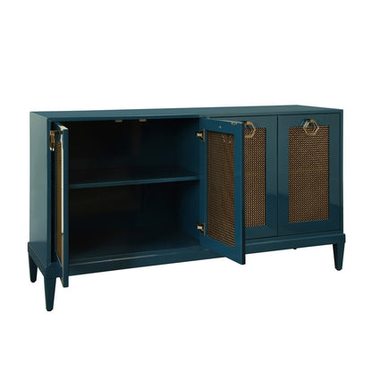 Worlds Away - Four Door Buffet With Brass Mesh Grill Door Fronts In Teal Lacquer - MARCELLA TL view 3