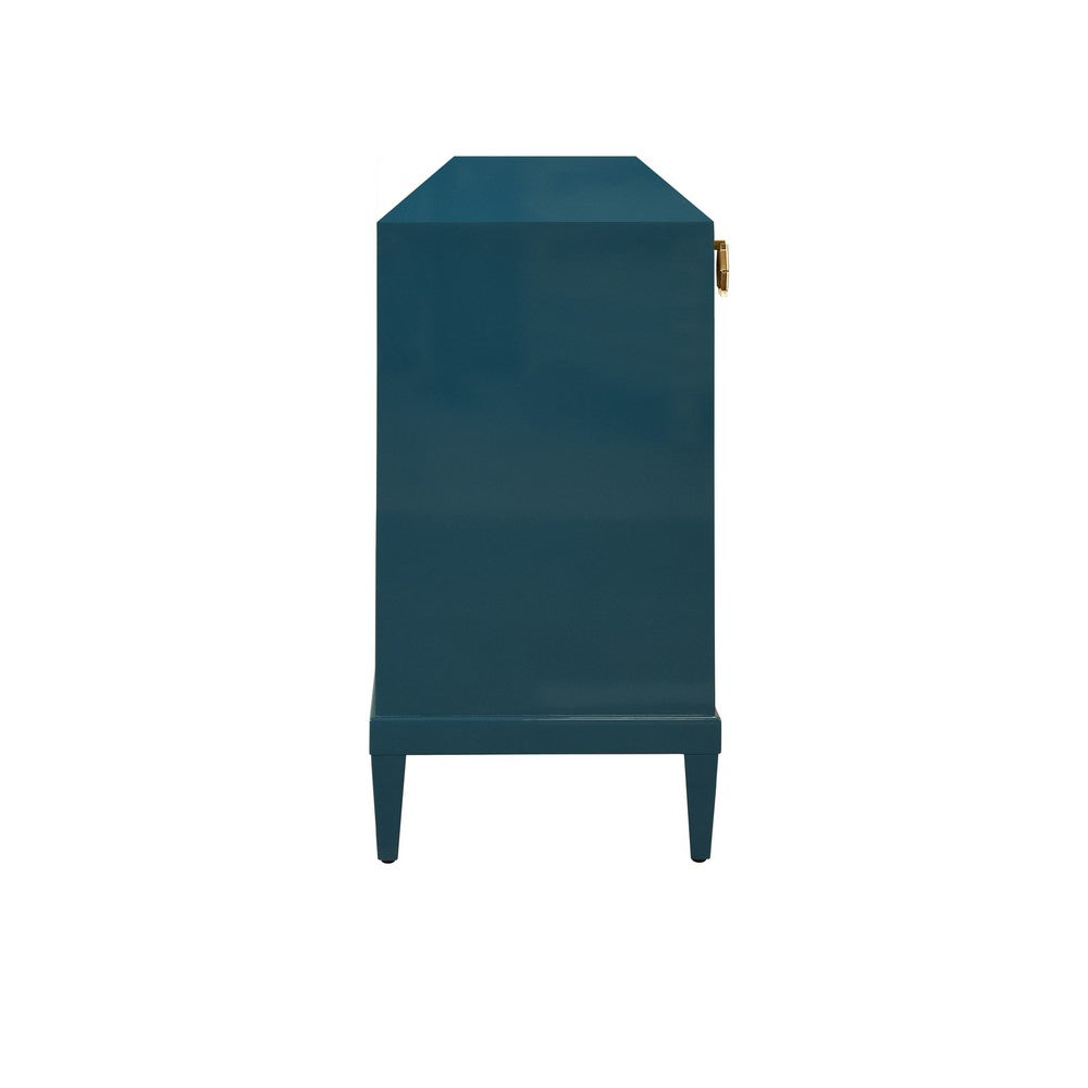 Worlds Away - Four Door Buffet With Brass Mesh Grill Door Fronts In Teal Lacquer - MARCELLA TL view 4
