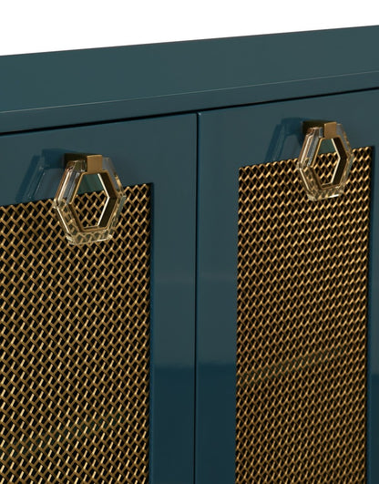 Worlds Away - Four Door Buffet With Brass Mesh Grill Door Fronts In Teal Lacquer - MARCELLA TL view 5