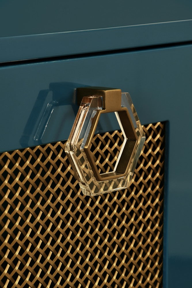 Worlds Away - Four Door Buffet With Brass Mesh Grill Door Fronts In Teal Lacquer - MARCELLA TL view 6