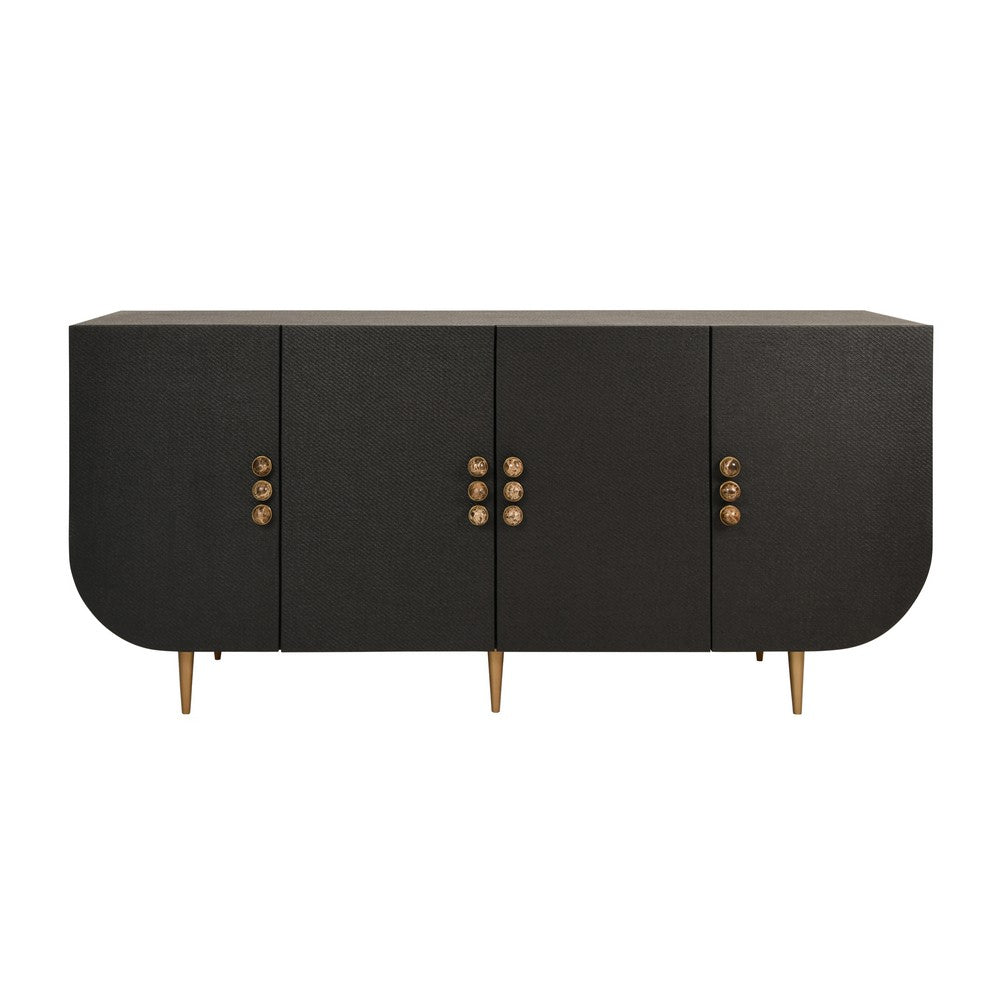 Worlds Away - Four Door Buffet With Curved Bottom Corners And Stone Hardware In Black Painted Grasscloth - DELUCA BLK view 2