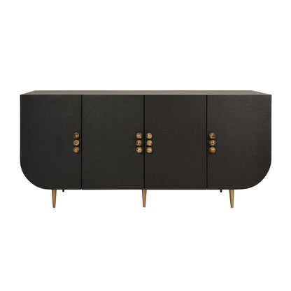 Worlds Away - Four Door Buffet With Curved Bottom Corners And Stone Hardware In Black Painted Grasscloth - DELUCA BLK view 2