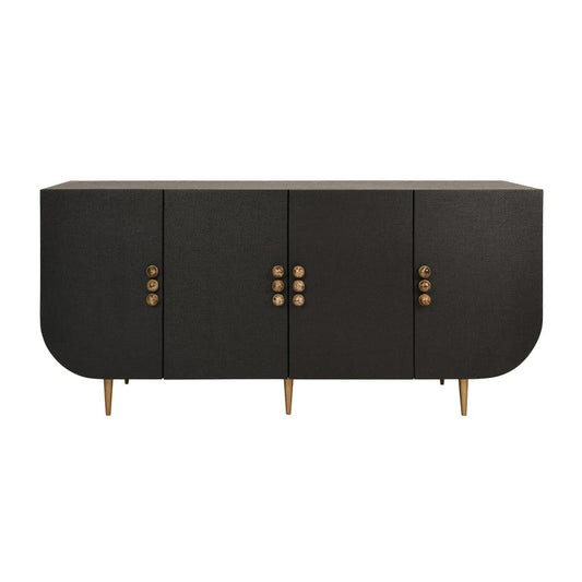 Worlds Away - Four Door Buffet With Curved Bottom Corners And Stone Hardware In Black Painted Grasscloth - DELUCA BLK view 2