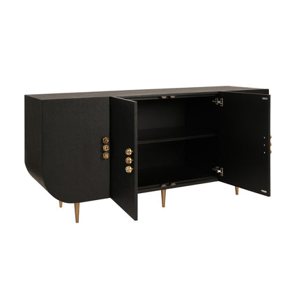 Worlds Away - Four Door Buffet With Curved Bottom Corners And Stone Hardware In Black Painted Grasscloth - DELUCA BLK view 3