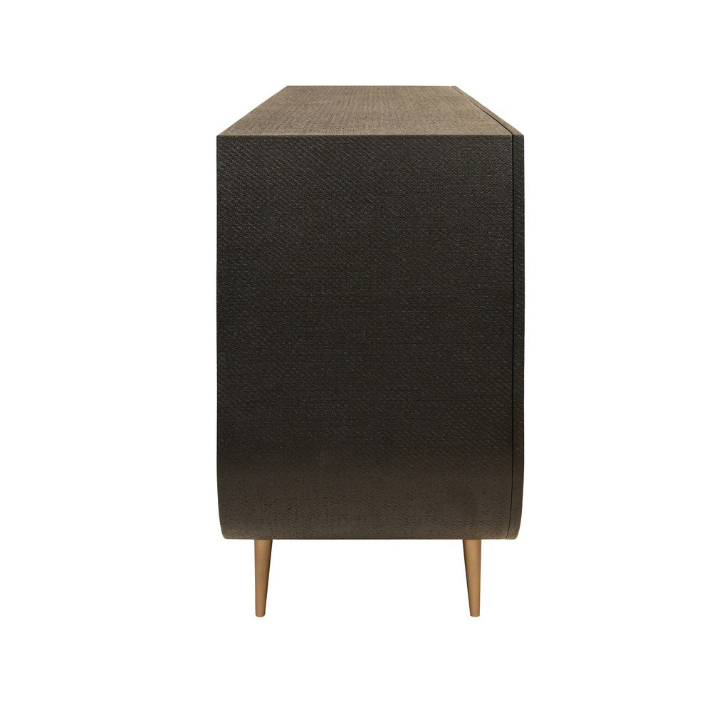 Worlds Away - Four Door Buffet With Curved Bottom Corners And Stone Hardware In Black Painted Grasscloth - DELUCA BLK view 4