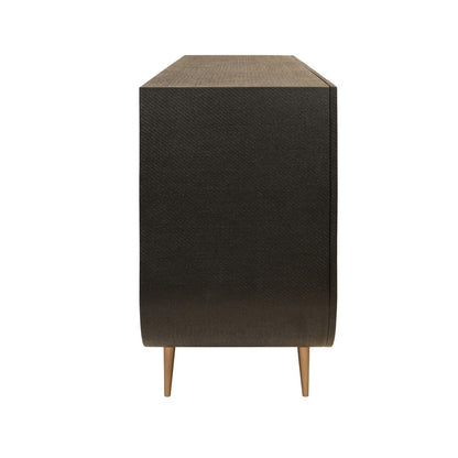 Worlds Away - Four Door Buffet With Curved Bottom Corners And Stone Hardware In Black Painted Grasscloth - DELUCA BLK view 4